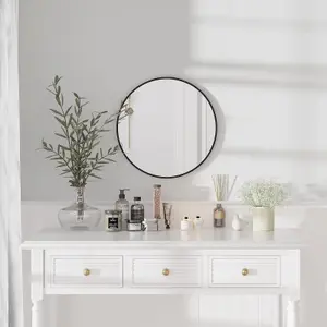 Black Round Bathroom Mirrorwith Simple Metal Frame - 50CM