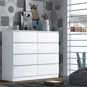 White Chest Of 8 Drawers Scratch Resistant Deep Storage Anti Bowing