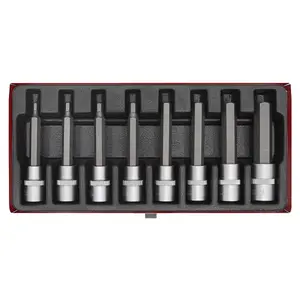 Sealey Hex Socket Bit Set Satin Finish 8 Pieces 1/2" Square Drive Metric AK9310