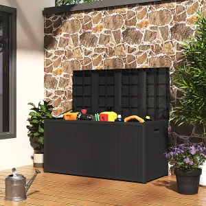 4 x 2 ft Black Large Lockable Waterproof Plastic Outdoor Garden Storage Box with Lid 430L Flat Top