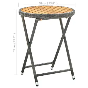 Berkfield Tea Table Grey 60 cm Poly Rattan and Solid Acacia Wood