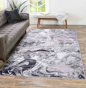 Solarius Modern Grunge Marbling Abstract Area Rugs Silver 120x170 cm