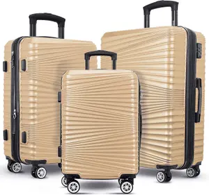 TOV Hard Case Luggage Shell PC+ABS Cabin Suitcase 4 Wheel Travel Bag Lightweight - Gold