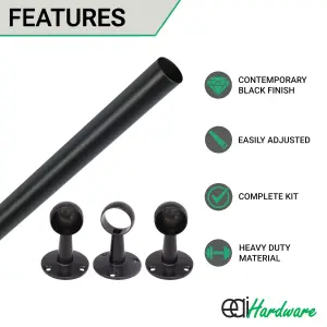 EAI - Hanging Wardobe Rail Kit - Black - 25mm Tube - 1219mm Rail with End Sockets & Centre Bracket