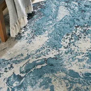 Ivory Teal Abstract Luxurious Modern Easy to clean Rug for Dining Room Bed Room and Living Room-66 X 229cm (Runner)