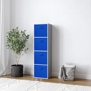 URBNLIVING 106cm Height Grey 4-Tier Cube Shelving Unit with Dark Blue Inserts