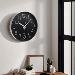 12 Inch Minimalist Wall Clock with Arabic Numerals Black