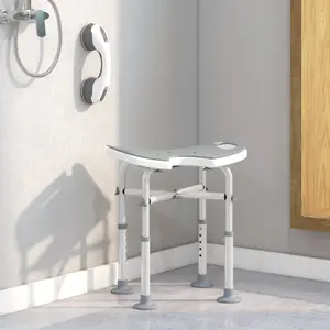 HOMCOM Aluminium Shower Stool for Elderly Disabled Non-Slip Bath Stool Grey