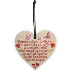 Red Ocean Valentines Day Husband Wife Memorial Graveside Poem Wood Heart Hanging Sign Gift