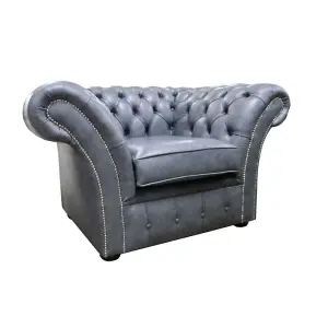 Chesterfield Club Armchair Stella Liquorice Leather In Balmoral Style