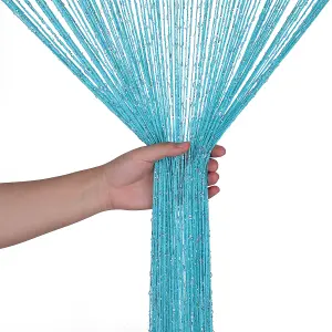 String Curtain Panel Spaghetti Tassel Curtain, 200cm x 90cm - Turquoise