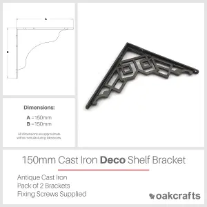 Oakcrafts - Pair of Art Deco Cast Iron Shelf Bracket - 150mm x 150mm