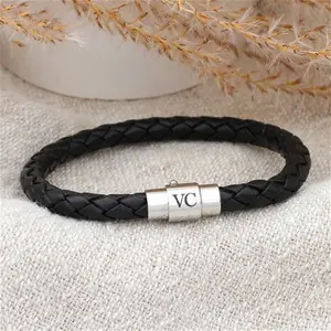 Teenage Boy's Leather Personalised Clasp Bracelet