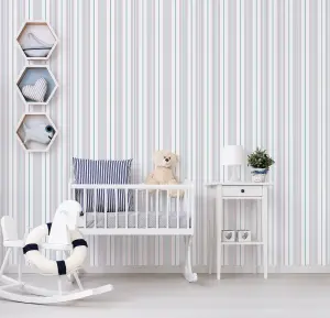 Galerie Deauville 2 Green Grey White Two Colour Stripe Smooth Wallpaper