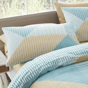 Larsson Geo Duvet Cover Set Ochre & Teal / Single - 1 Standard Pillowcase