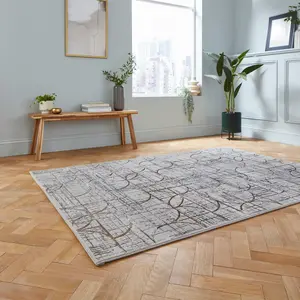 Grey/Multi Abstract Luxurious Modern Easy to clean Rug for Dining Room-160cm X 230cm