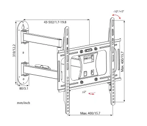 Duronic TVB109S Full Range TV Bracket, Swivel and Tilt Wall Mount with VESA 400x400 for Flat Screen Television 23-55"