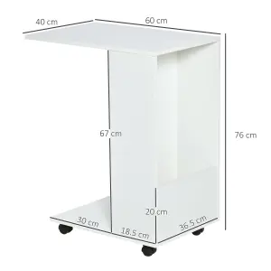 HOMCOM Mobile Sofa Side Table for Laptop Coffee w/ Storage and Casters, White