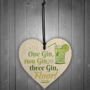 Red Ocean One Gin Novelty Friendship Wooden Hanging Heart Plaque Joke Garden Sign Birthday Gift