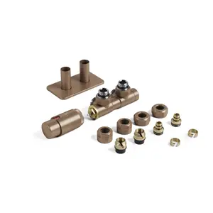 Terma Copper Left Angled Radiator valve & lockshield (Dia)15mm x ½"