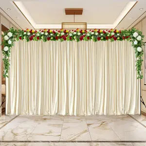 Ivory Velvet Backdrop Curtain Wrinkle-Free Polyester Fabric Background with Drapes, 3x6 Metres