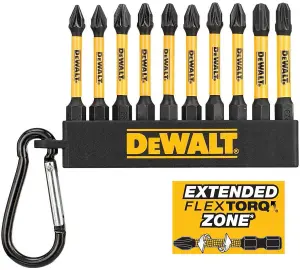 Dewalt 10 Piece FLEXTORQ Screwdriver High Impact Rated Bit Set 57mm PZ2 Key Ring