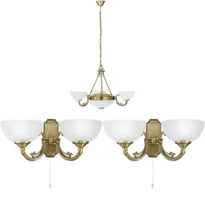 Ceiling Pendant Light & 2x Matching Wall Lights Bronze & Satin Glass Chandelier