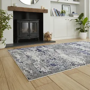 Blue Modern Abstract Easy To Clean Dining Room Bedroom & Living Room Rug-120cm X 170cm