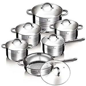 URBNLIVING Height 14.5cm Blaumann Gourmet 12Pc Cookware Set Stainless Steel Non Stick Pots Pans Induction