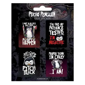 Psycho Penguin Vinyl Stickers (Pack of 4) Black/White/Red (One Size)