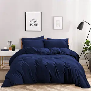 Super Soft 250 TC Microfibre Reversible Plain Duvet Cover Set Navy / Super King Duvet Cover + 2 Pillowcases