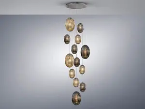 Luminosa Ovila Modern Cluster Drop 13 Light LED Pendant Light, Oval Smoke & Cognac Shades