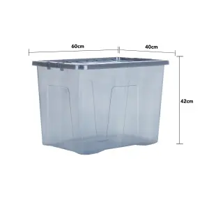 Wham Crystal 4x 80L Plastic Storage Boxes with Lids. Large Size, Strong. Made in the UK Tint Smoke