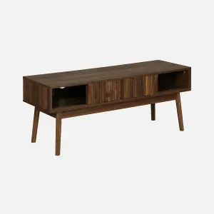 sweeek. 115cm grooved wood detail TV stand Linear Dark wood colour 115x40x48 cm