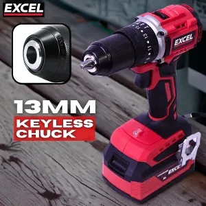 Excel 18V Cordless Brushless Combi Drill with 2 x 5.0Ah Battery & Charger