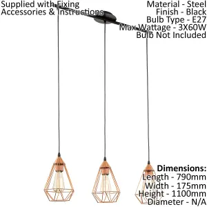 Hanging Ceiling Pendant Light Copper Wire Cage 3x E27 Kitchen Island Feature