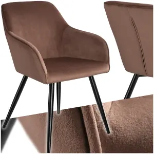 Chair Marilyn - with armrests, padded, velvet look, black steel legs - brown/black