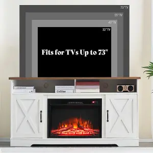 Electric Fire Suite Black Fireplace with White TV Stand Surround Set with Timer and Remote Control Fire Size 24 Inch