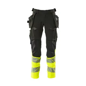 Mascot Accelerate Safe Trousers with Holster Pockets - Black/Hi-Vis Yellow   (32.5) (Leg Length - Regular)