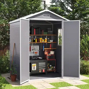 6x4 ft Apex Plastic Garden Storage Shed Double Door with Floor and Window,Grey