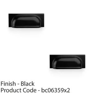 2 PACK - Backplate Cup Handle - Matt Black 96mm Centres Solid Brass Shaker Drawer Pull