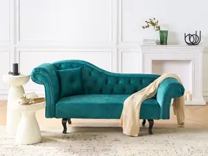 Left Hand Velvet Chaise Lounge Green LATTES II