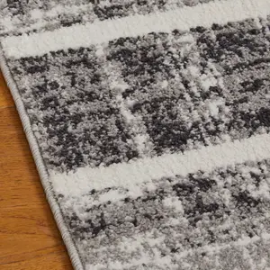 Modern Geometric Easy to Clean Grey Striped Rug for Bedroom Living Room & Dining Room-80cm X 150cm