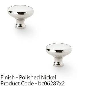 2 PACK - Victorian Round Door Knob - Polished Nickel 38mm - Kitchen Cabinet Pull Handle