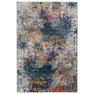 Blue Multicoloured Abstract Mottled Soft Area Rug 190x280cm