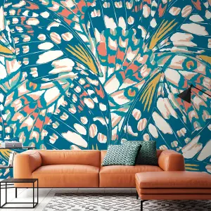 Origin Murals Butterfly Wings - Teal Blue and Orange Matt Smooth Paste the Wall Mural 350cm wide x 280cm high