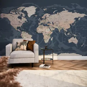 World Map Mural In Dark (350cm x 240cm)