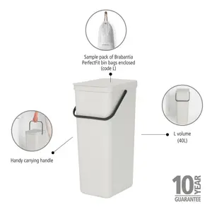 Brabantia Sort and Go 40 Litre Rubbish Bin Light Grey