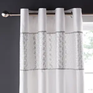 Catherine Lansfield Deco Sequin 66x90 Inch Lined Eyelet Curtains Two Panels White