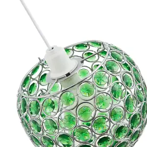 Modern Round Globe Easy Fit Pendant Shade with Small Green Acrylic Bead Jewels